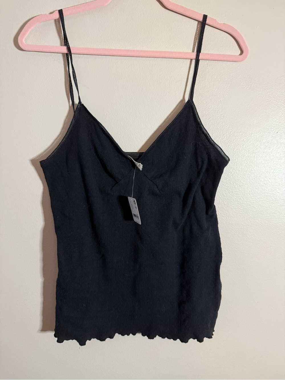 We The Free Black Ribbed V-Neck Cami with Lettuce Hem